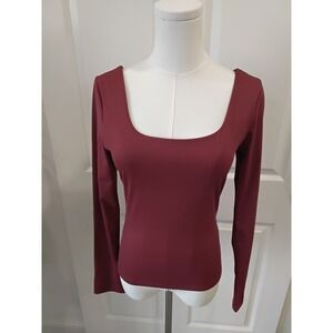 NWT LC Lizette Collection Long Sleeve Square Neck Top Maroon Burgundy Size L